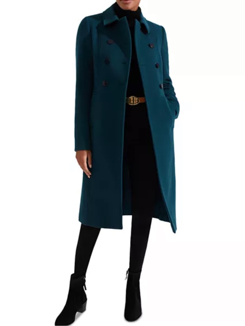 Hobb’s London Jude Double Breasted Teal Wool Coat - Picture 4 of 11